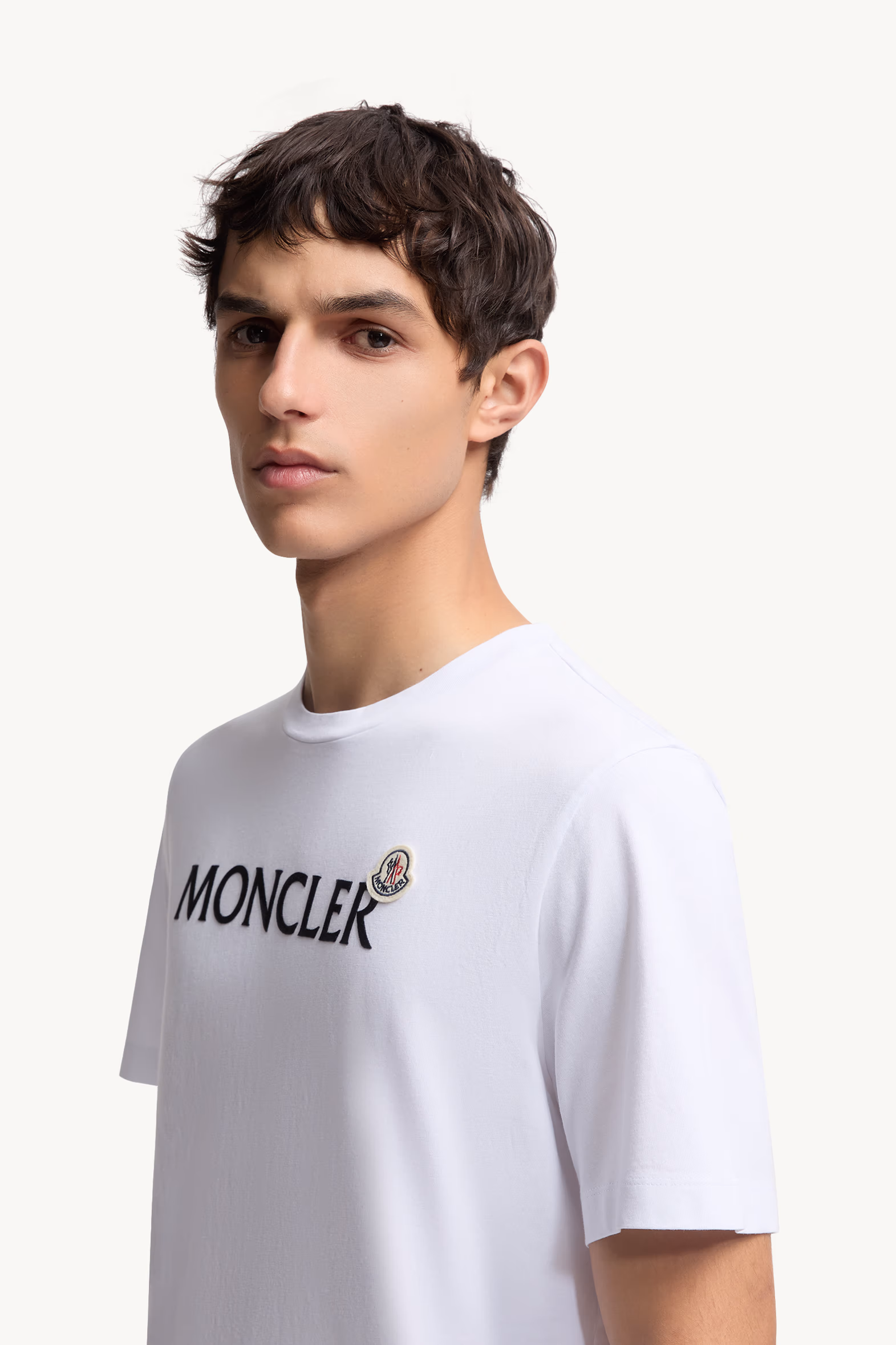 T-shirt en coton à logo floqué Hommes Blanc Moncler 4